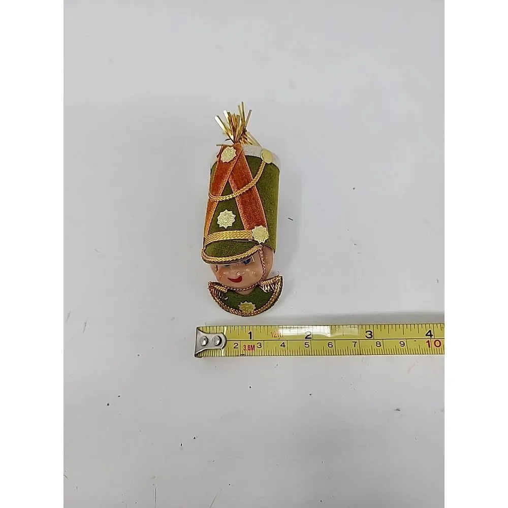 Vintage 60s‎ Pair Soldier Head Christmas Ornaments 3.5in Plastic Elf Face Japan